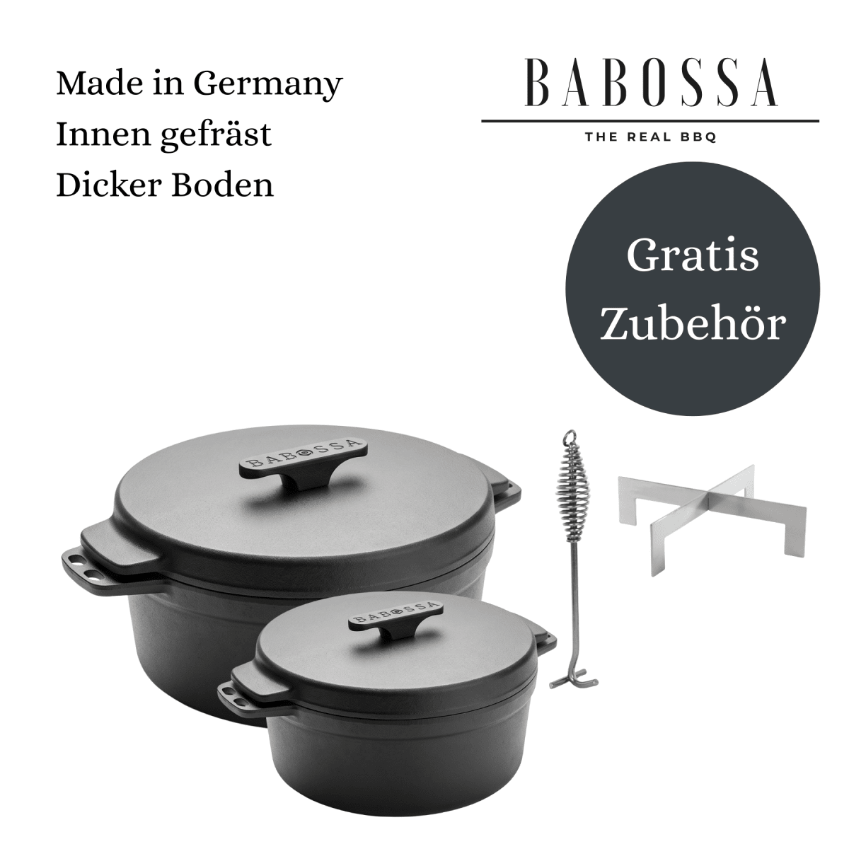 CRAFT | Komplettset 4.5er + 9er innovativer Gusseiserner Topf | SET Deckelheber & Kreuz | Dutch Oven | Made in Germany - Jetzt vorbestellen für voraussichtliche Auslieferung Juni 2026 - BABOSSACRAFT | Komplettset 4.5er + 9er innovativer Gusseiserner Topf | SET Deckelheber & Kreuz | Dutch Oven | Made in Germany - Jetzt vorbestellen für voraussichtliche Auslieferung Juni 2026Dutch OvenBABOSSABABOSSA